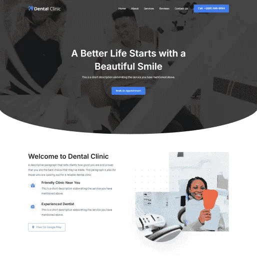 Dental care website design demo sample